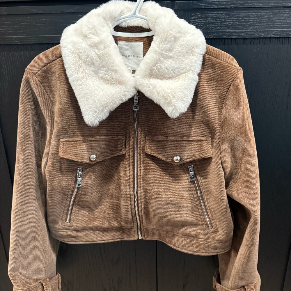 Avec Les Filles Brown Jacket with White Faux Fur